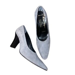 Robert Clergerie Krips‎ Block Heel Pumps Gray Suede Dust Bag Women's 6.5 B $335